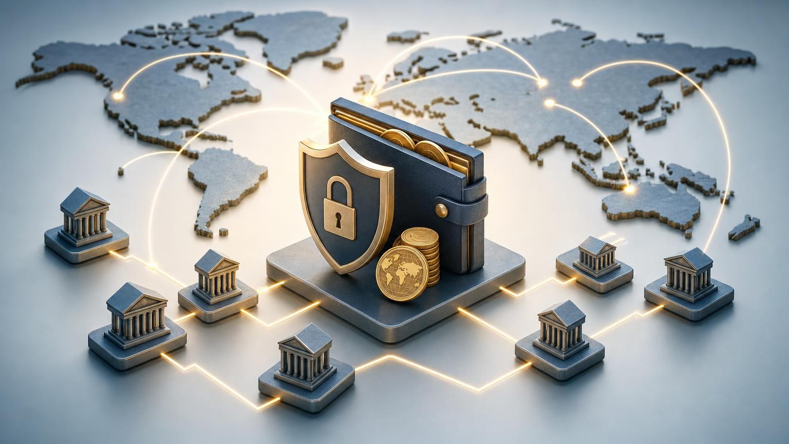 Sender and recipient checking a cryptocurrency transfer route, wallet address, network and transaction status across borders